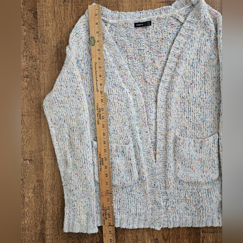 🖤3/$15 Cream Speckled Open Cardigan with Multicolor Flecks, Size Small - Picture 6 of 10